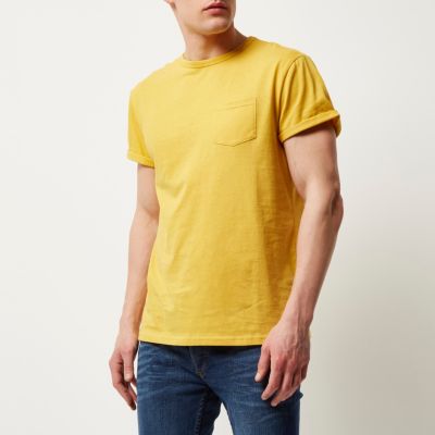 Dark yellow pocket crew neck t-shirt